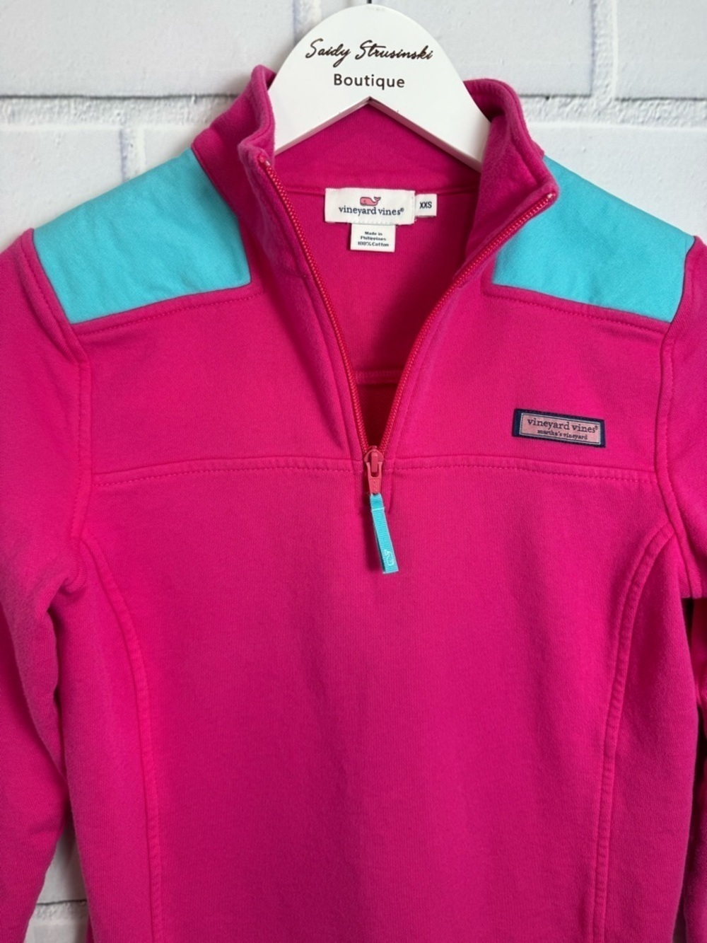 Vineyard Vines Pink 1/4 Zip Pullover XXS 100% Cotton Preppy Logo Sweatshirt - Picture 6 of 12